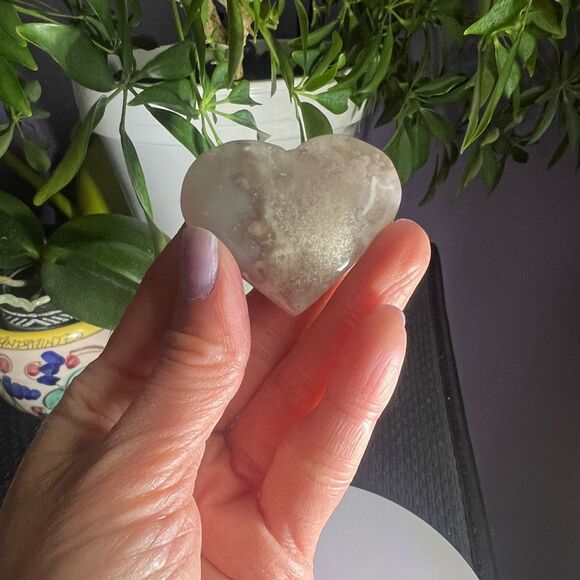 Flower Agate‎ Heart Carving (#15) - Picture 2 of 12